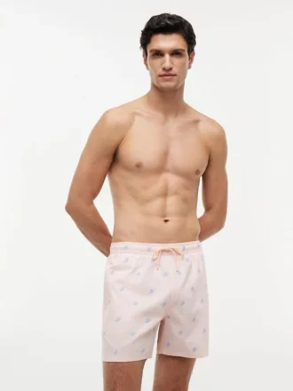 Costume da bagno a righe con monogramma in script da 5″