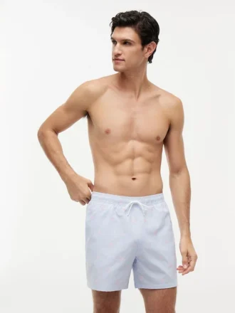 Costume da bagno a righe con monogramma in script da 5″