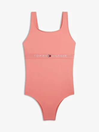 Costume da bagno con logo e scollo quadrato per bambina