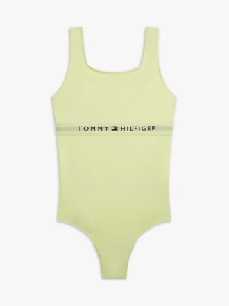 Costume da bagno con logo e scollo quadrato per bambina