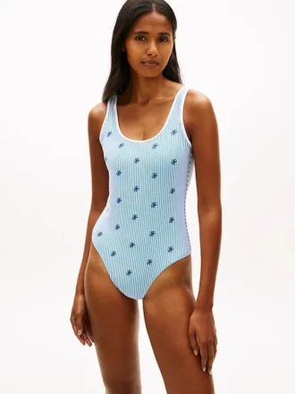 Costume da bagno con scollo rotondo e monogramma in tutto il capo