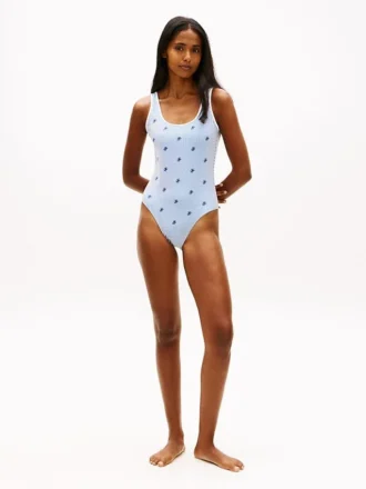 Costume da bagno con scollo rotondo e monogramma in tutto il capo