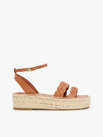 Espadrillas con plateau e cinturini intrecciati in pelle