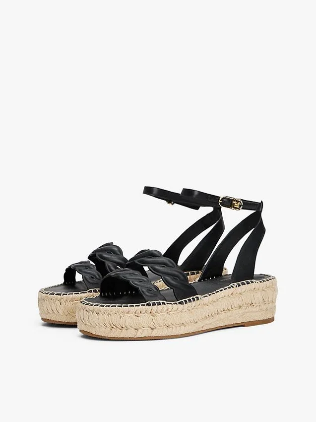 Espadrillas con plateau e cinturini intrecciati in pelle Espadrillas con plateau e cinturini intrecciati in pelle