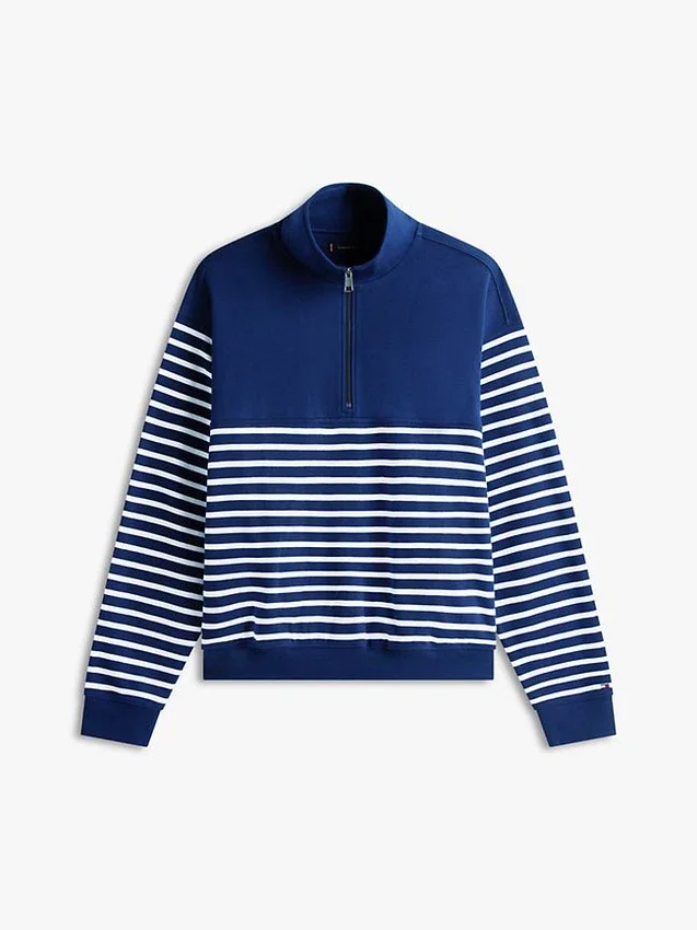 Felpa a righe con zip a un quarto Felpa a righe con zip a un quarto