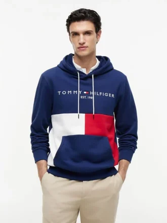 Felpa con cappuccio a blocchi di colore con logo Tommy ricamato