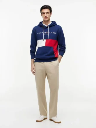 Felpa con cappuccio a blocchi di colore con logo Tommy ricamato