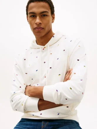 Felpa con cappuccio con logo bandiera su tutto il capo