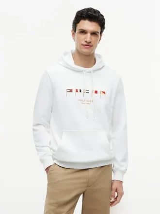 Felpa con cappuccio e bandiere nautiche ricamate
