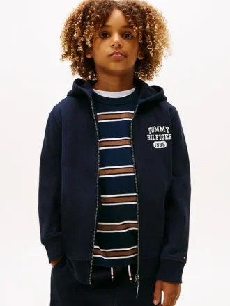 Felpa con cappuccio e zip con logo per bambini