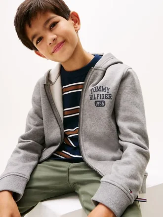Felpa con cappuccio e zip con logo per bambini