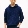 Felpa con cappuccio in jacquard di velluto con logo bandiera su tutta la superficie Felpa con cappuccio in jacquard di velluto con logo bandiera su tutta la superficie