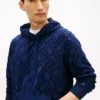 Felpa con cappuccio in jacquard di velluto con logo bandiera su tutta la superficie Felpa con cappuccio in jacquard di velluto con logo bandiera su tutta la superficie