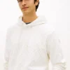 Felpa con cappuccio in jacquard di velluto con logo bandiera su tutta la superficie Felpa con cappuccio in jacquard di velluto con logo bandiera su tutta la superficie