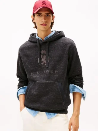 Felpa con cappuccio melange con logo Hilfiger Crest