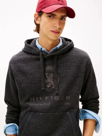 Felpa con cappuccio melange con logo Hilfiger Crest