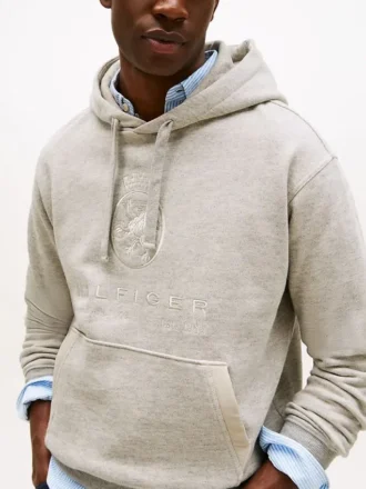 Felpa con cappuccio melange con logo Hilfiger Crest