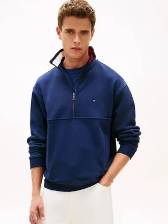 Felpa con logo bandiera e zip a un quarto