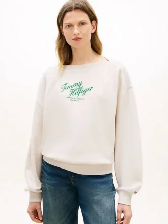 Felpa con logo in script e scollo a barchetta