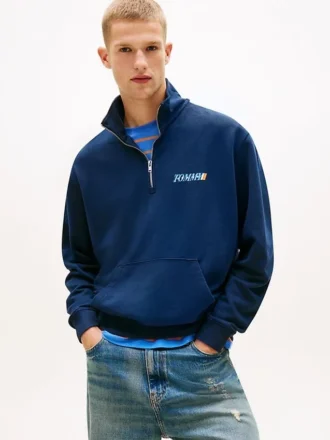 Felpa con logo Tommy Jeans e zip a un quarto