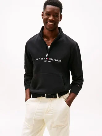 Felpa con zip a un quarto e logo Tommy
