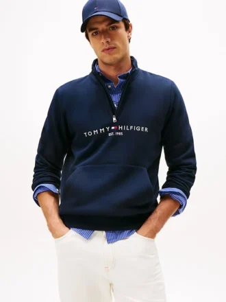 Felpa con zip a un quarto e logo Tommy