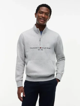 Felpa con zip a un quarto e logo Tommy