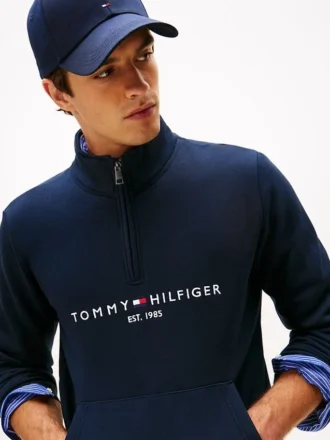 Felpa con zip a un quarto e logo Tommy