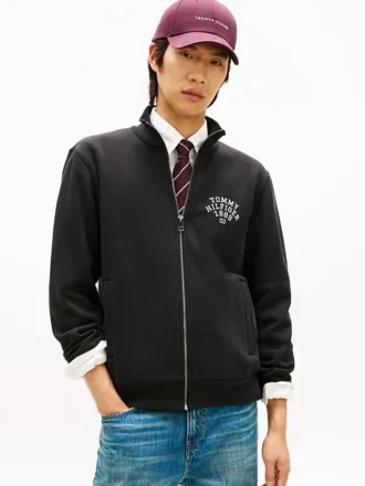 Felpa con zip in pile Flex con logo ad arco