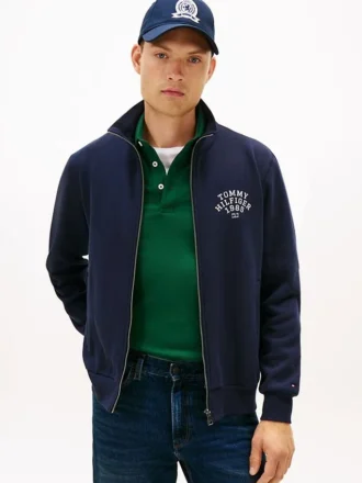 Felpa con zip in pile Flex con logo ad arco