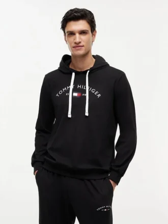 Felpa da notte con cappuccio in piqué con logo Hilfiger