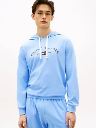 Felpa da notte con cappuccio in piqué con logo Hilfiger