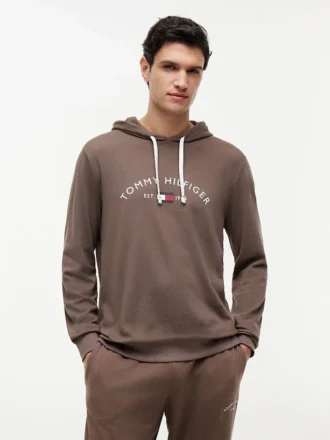 Felpa da notte con cappuccio in piqué con logo Hilfiger