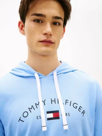 Felpa da notte con cappuccio in piqué con logo Hilfiger
