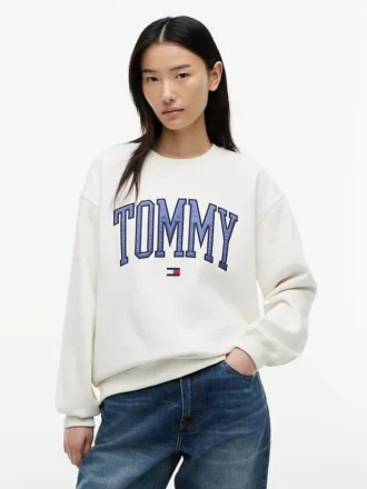 Felpa girocollo con logo Tommy in stile college