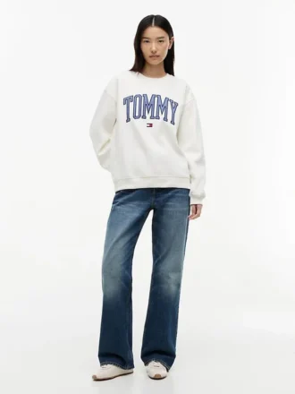Felpa girocollo con logo Tommy in stile college