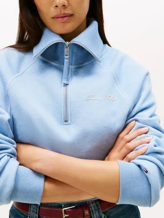 Felpa in pile interlock con zip a un quarto