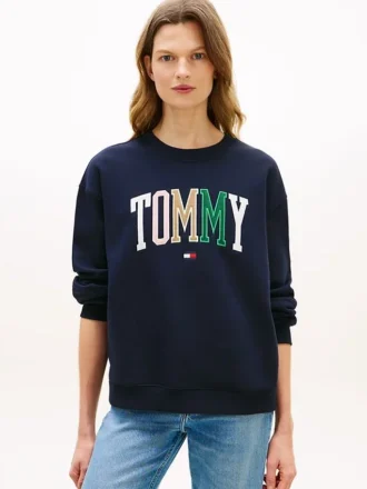 Felpa multicolore con logo Tommy in stile college