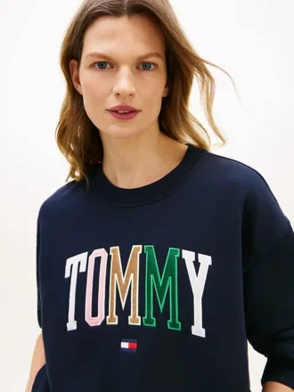 Felpa multicolore con logo Tommy in stile college