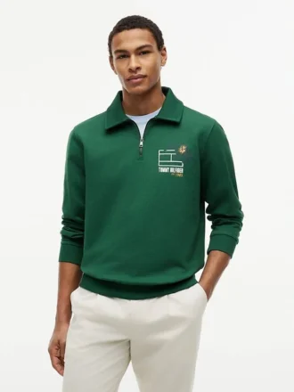 Felpa polo con logo floreale e zip a un quarto