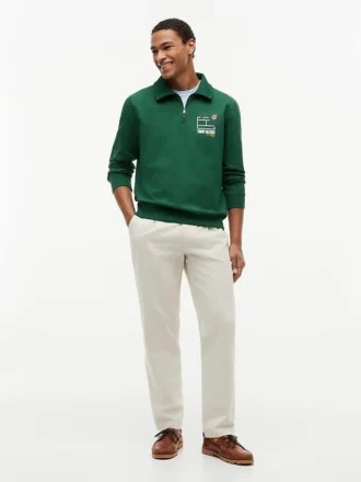 Felpa polo con logo floreale e zip a un quarto