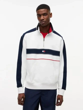 Felpa Tommy Jeans con zip a un quarto e blocchi di colore