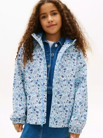 Giacca antipioggia con cappuccio e stampa floreale per bambini Giacca antipioggia con cappuccio e stampa floreale per bambini