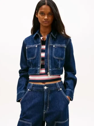 Giacca corta in denim con zip Tommy Jeans