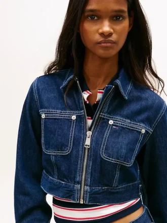 Giacca corta in denim con zip Tommy Jeans