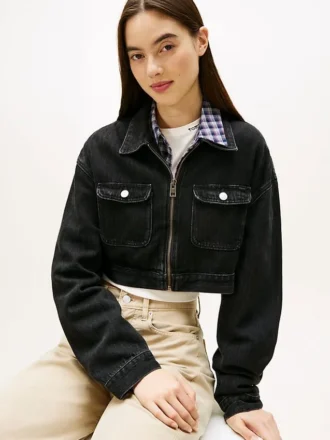 Giacca corta in denim con zip Tommy Jeans