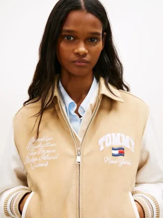 Giacca da college in pelle scamosciata Tommy Jeans