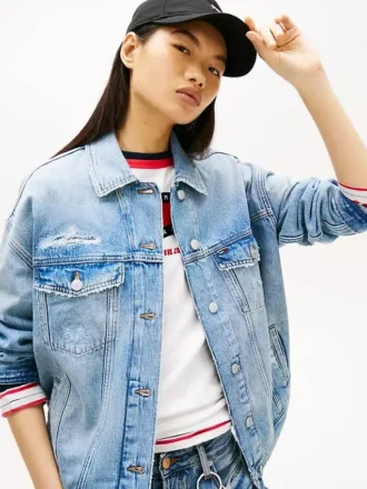 Giacca in denim effetto consumato Tommy Jeans Giacca in denim effetto consumato Tommy Jeans