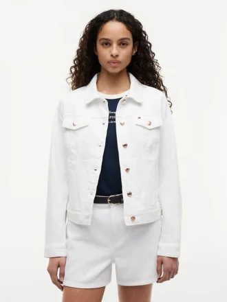 Giacca in denim elasticizzato bianco dal taglio slim