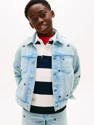 Giacca in denim oversize con bandiera ondulata per bambini